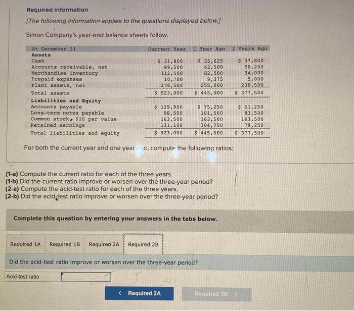 Required information
[The following information applies to the questions displayed below]
Simon Companys year-end balance sh