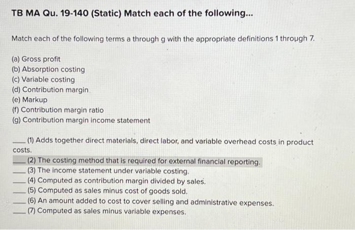 Solved Match Each Of The Following Terms A Through G With | Chegg.com