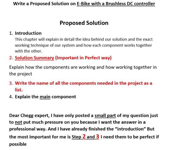 Solved Write a Proposed Solution on E-Bike with a Brushless | Chegg.com