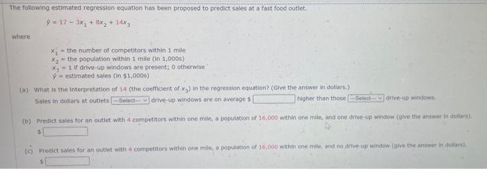 Solved A multiple regression model has the estimated form | Chegg.com