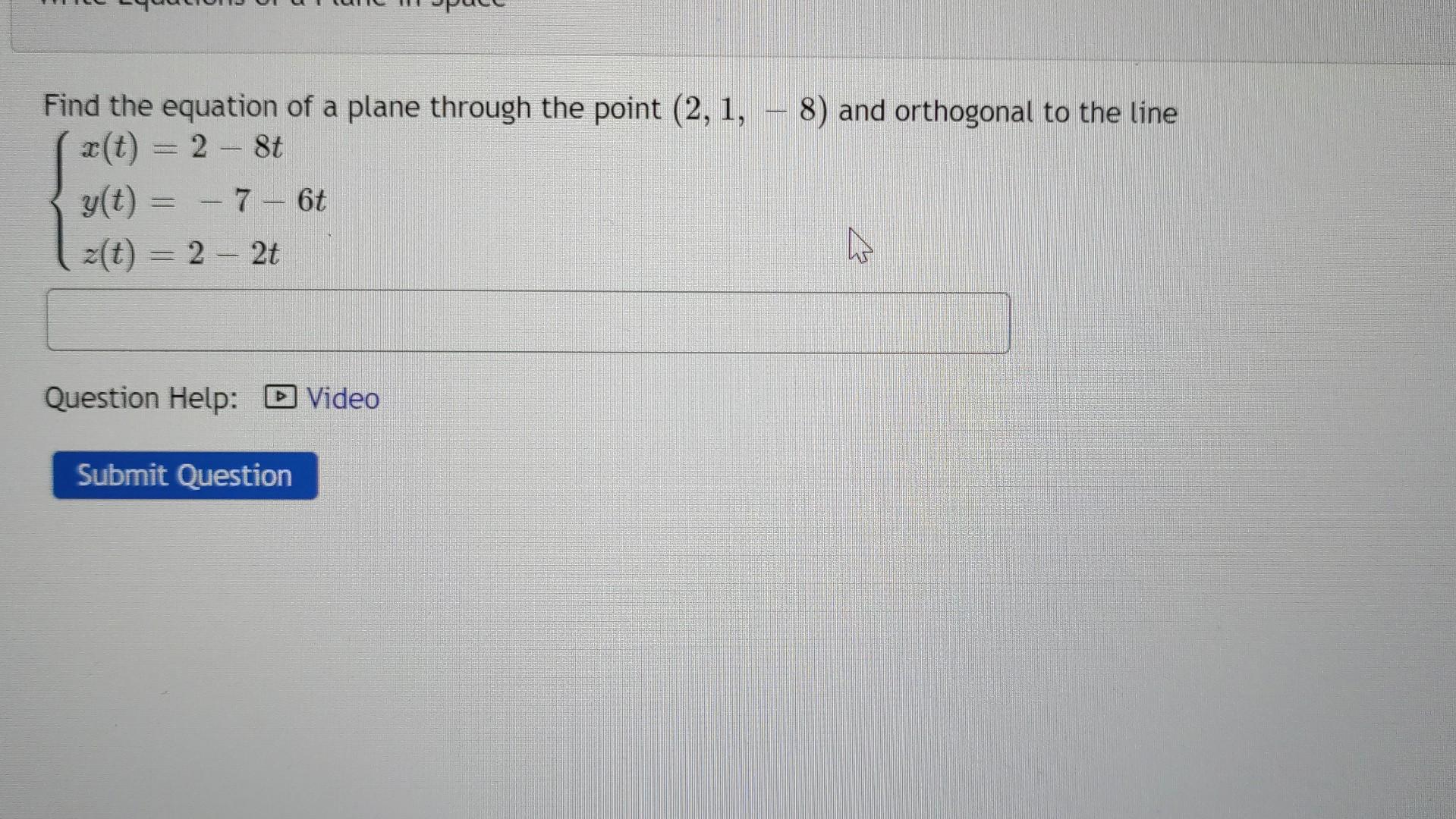 Solved Find the equation of a plane through the point | Chegg.com