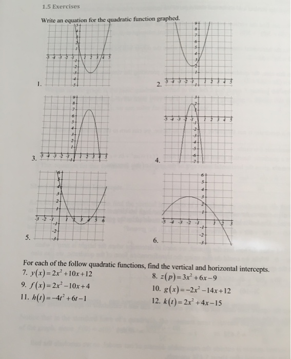 Solved 1.5 Exercises Write an equation for the quadratic | Chegg.com