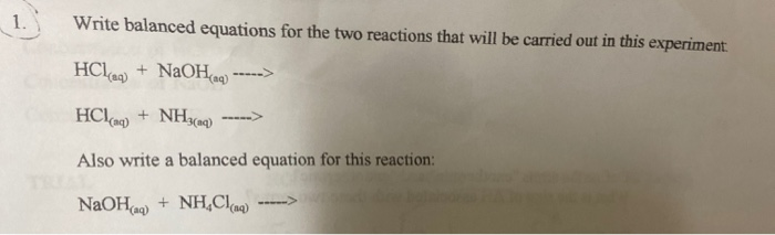 Solved 1 Write Balanced Equations For The Two Reactions