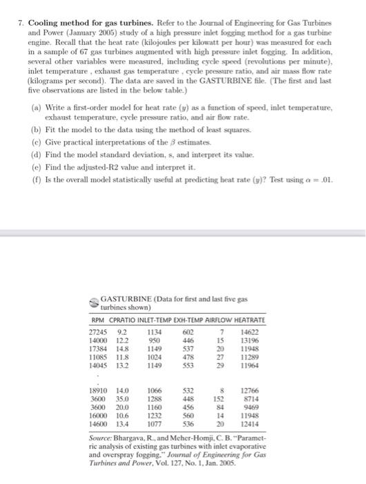 Solved 7. Cooling method for gas turbines. Refer to the | Chegg.com