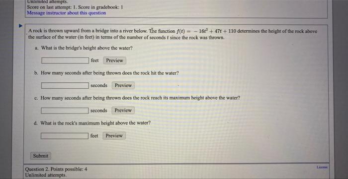 Solved A rock is thrown upward from a bridge into a river | Chegg.com
