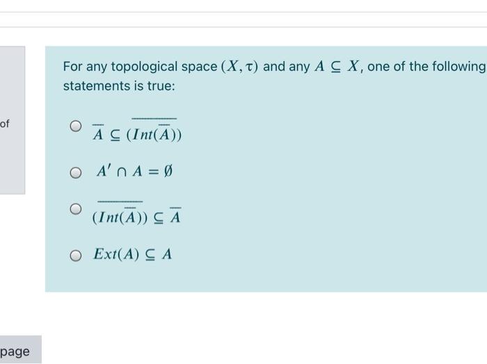 Solved For Any Topological Space X T And Any A C X On Chegg Com