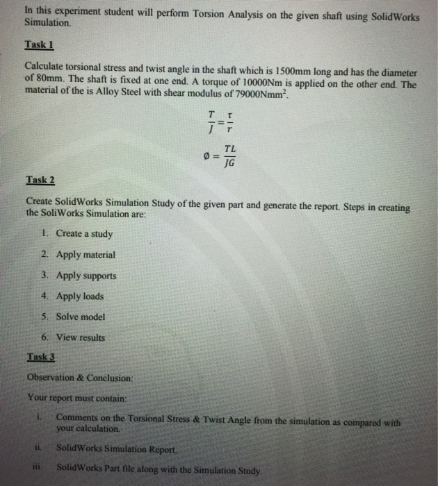 Solved In this experiment student will perform Torsion | Chegg.com