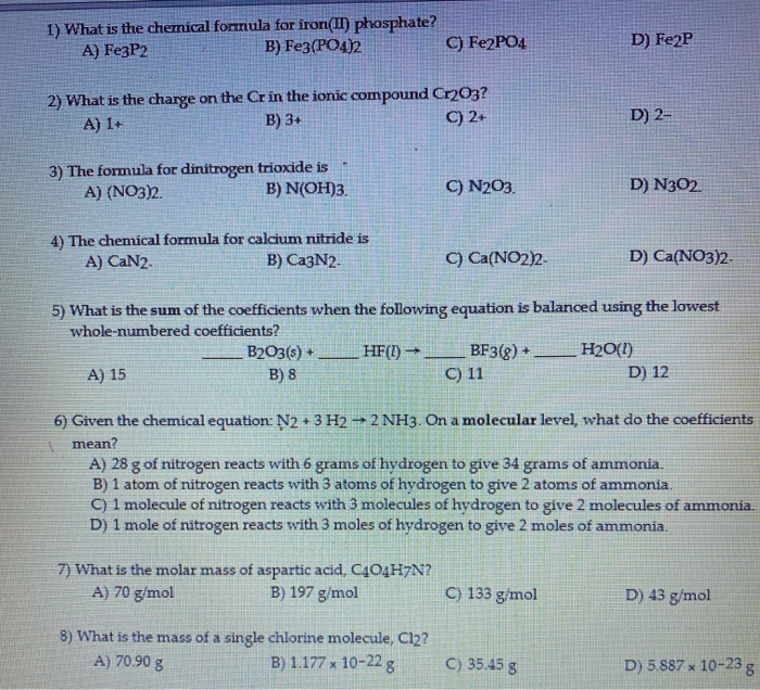 Solved 1) What is the chemical formula for iron(II) | Chegg.com