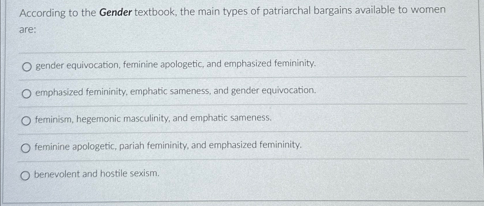 Solved According to the Gender textbook, the main types of | Chegg.com