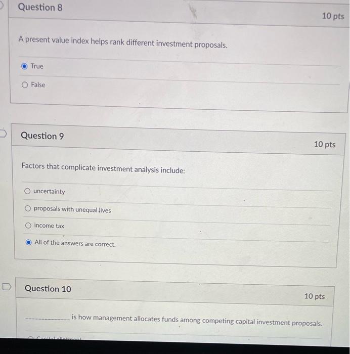 Solved D Question 1 10 pts Capital investment analysis is | Chegg.com