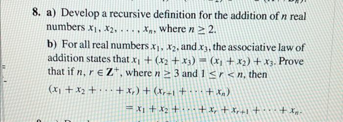 Solved 8. a) Develop a recursive definition for the addition | Chegg.com