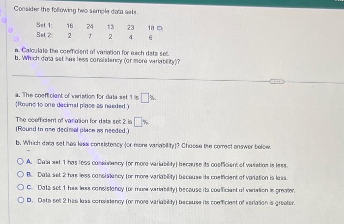 Solved Consider the following two sample data sets. a. | Chegg.com
