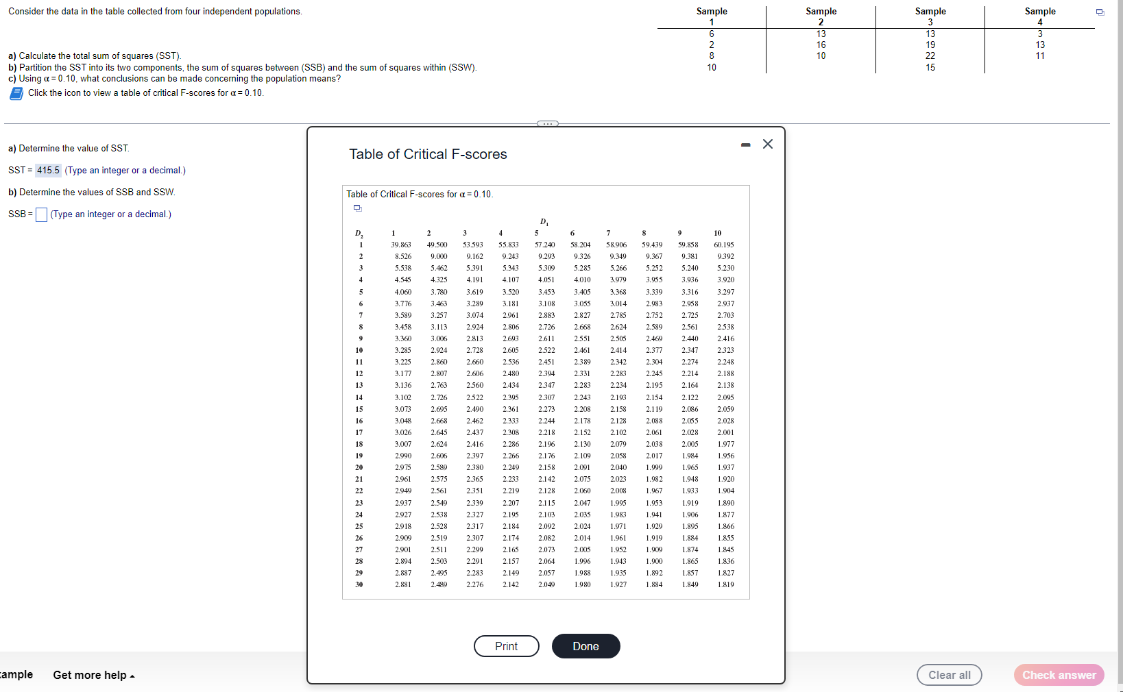 Solved Consider the data in the table collected from four | Chegg.com