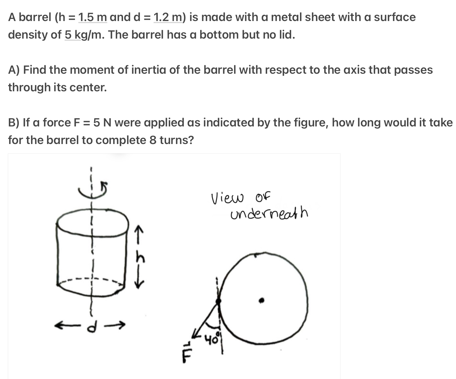 Solved A barrel and d=1.2m ﻿is made with a metal sheet with | Chegg.com