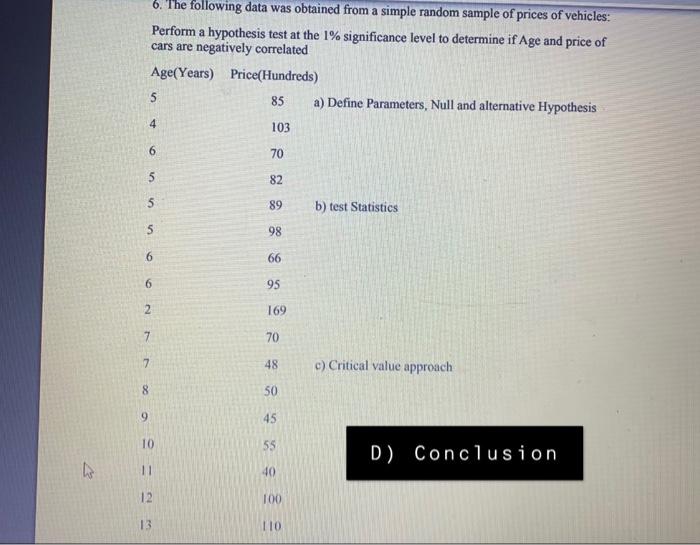 Solved 6. The following data was obtained from a simple | Chegg.com