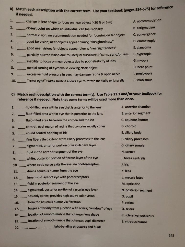 Solved B Match Each Description With The Correct Term Use Chegg