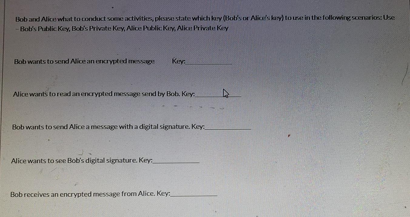 Solved Bob and Alice what to conduct some activities, please | Chegg.com