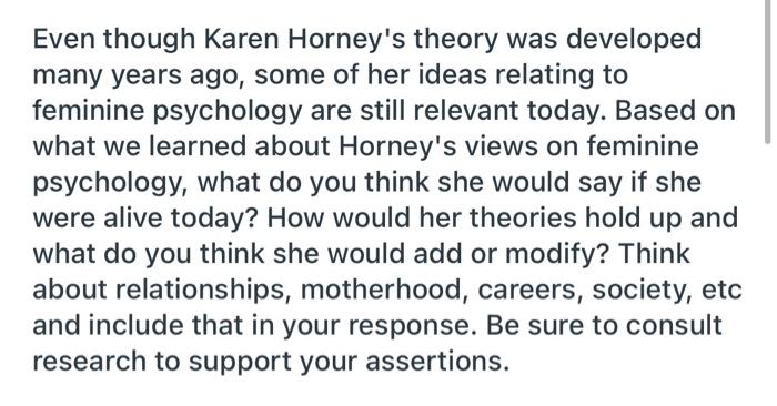 Solved Even Though Karen Horney's Theory Was Developed Many | Chegg.com