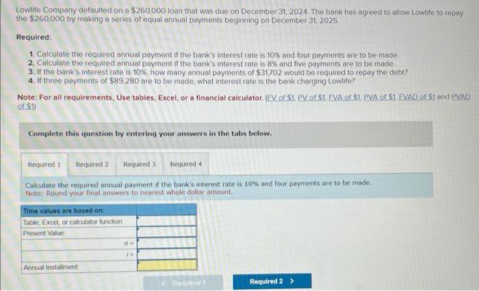 Solved Lowlife Company defaulted on a $260,000 loan that was | Chegg.com