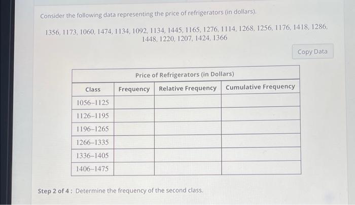 Solved Consider the following data representing the price of | Chegg.com