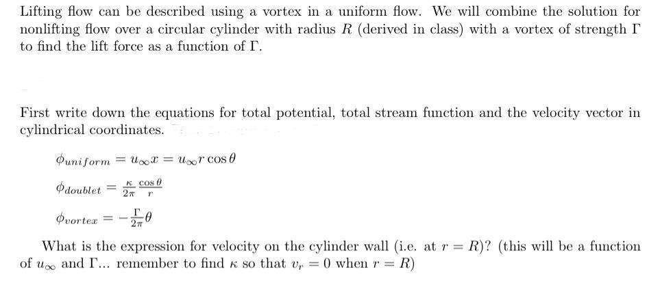 Solved Lifting flow can be described using a vortex in a | Chegg.com