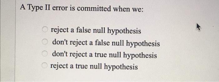 Solved A Type II error is committed when we: reject a false | Chegg.com