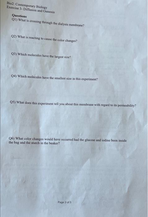 Solved Bio2: Contemporary Biology Exercise 3 - Diffusion and | Chegg.com