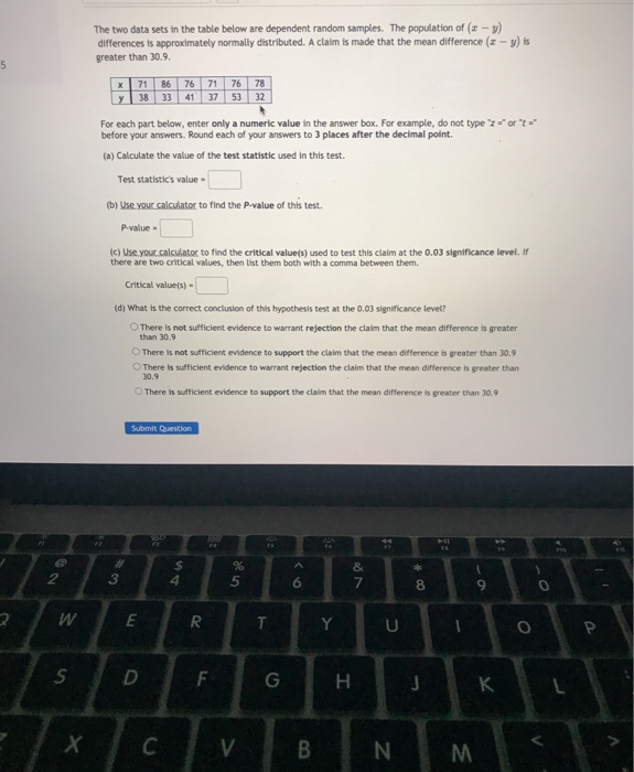 Solved The two data sets in the table below are dependent | Chegg.com
