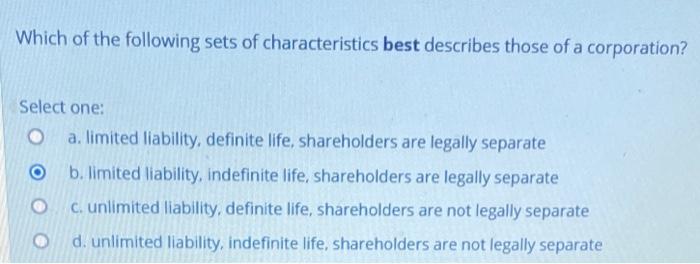 Solved which of the following sets of characteristics best | Chegg.com