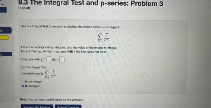 Solved 9.3 The Integral Test and p-series: Problem 3 (1 | Chegg.com