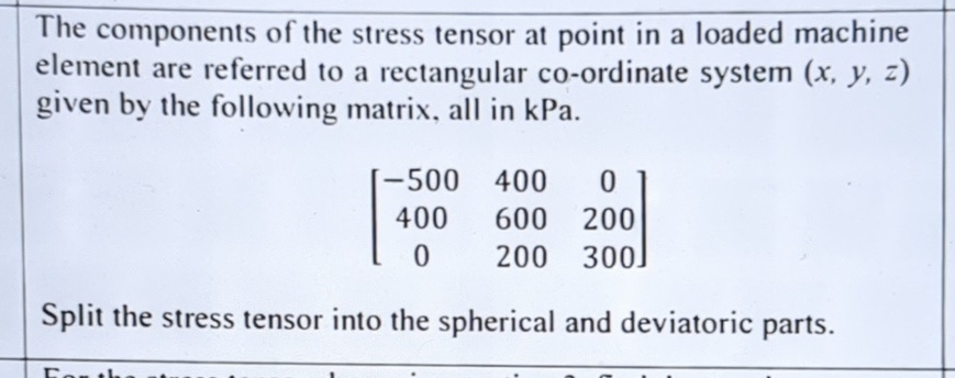 Solved The components of the stress tensor at point in a | Chegg.com