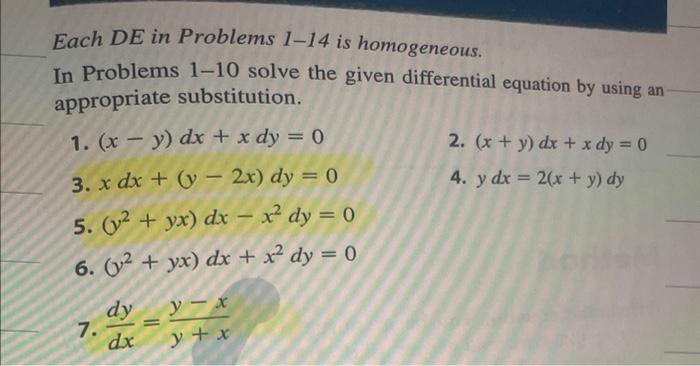 Solved Each DE in Problems 1−14 is homogeneous. In Problems | Chegg.com