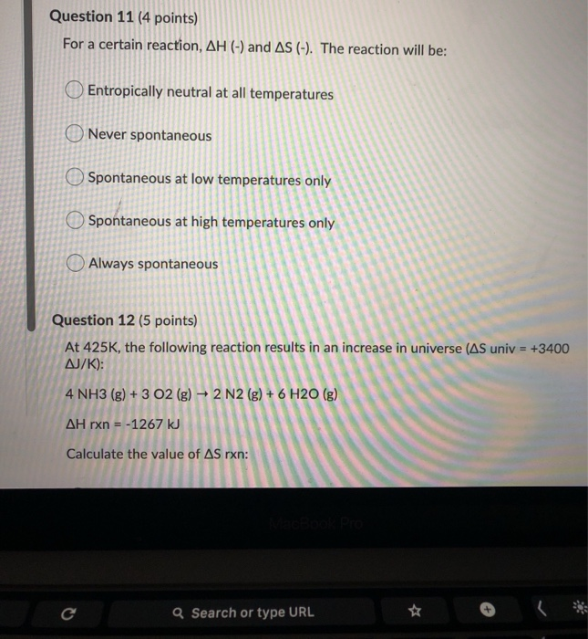 Solved Question 11 (4 points) For a certain reaction, AH (-) | Chegg.com