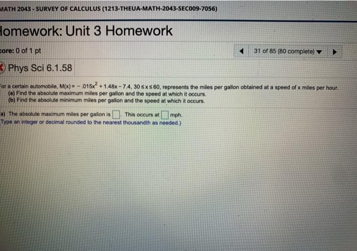 Solved MATH 2043 - SURVEY OF CALCULUS | Chegg.com