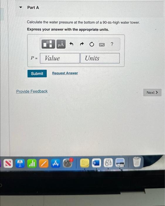 Solved Part A Calculate the water pressure at the bottom of | Chegg.com