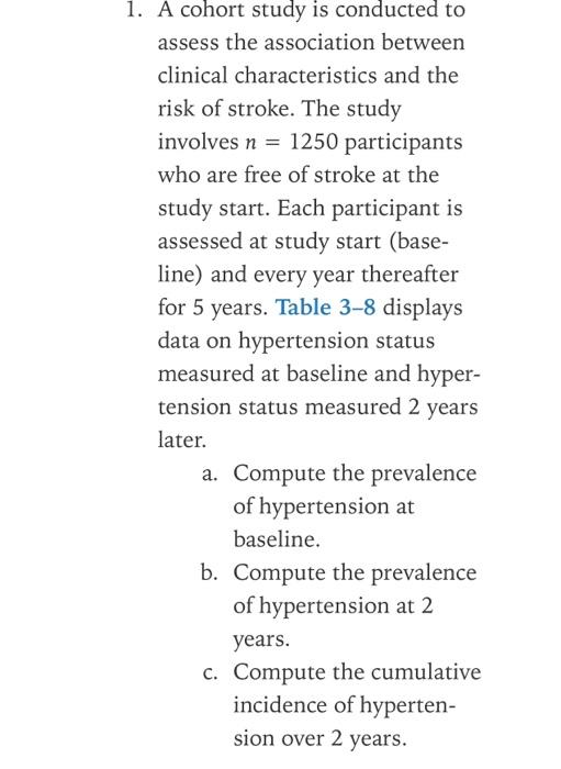 Solved 1. A cohort study is conducted to assess the | Chegg.com