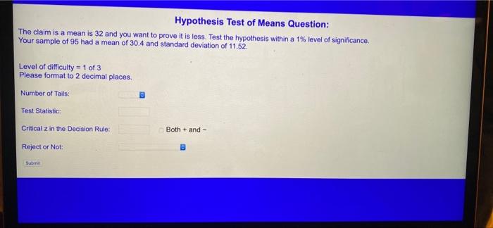 hypothesis test with means