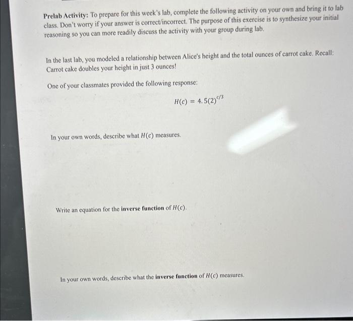 Solved Prelab Activity: To Prepare For This Week's Lab, | Chegg.com