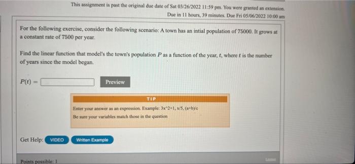 Solved This assignment is past the original due date of Sat | Chegg.com