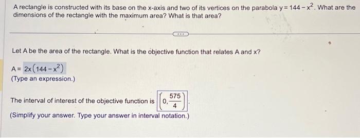 Solved A rectangle is constructed with its base on the | Chegg.com