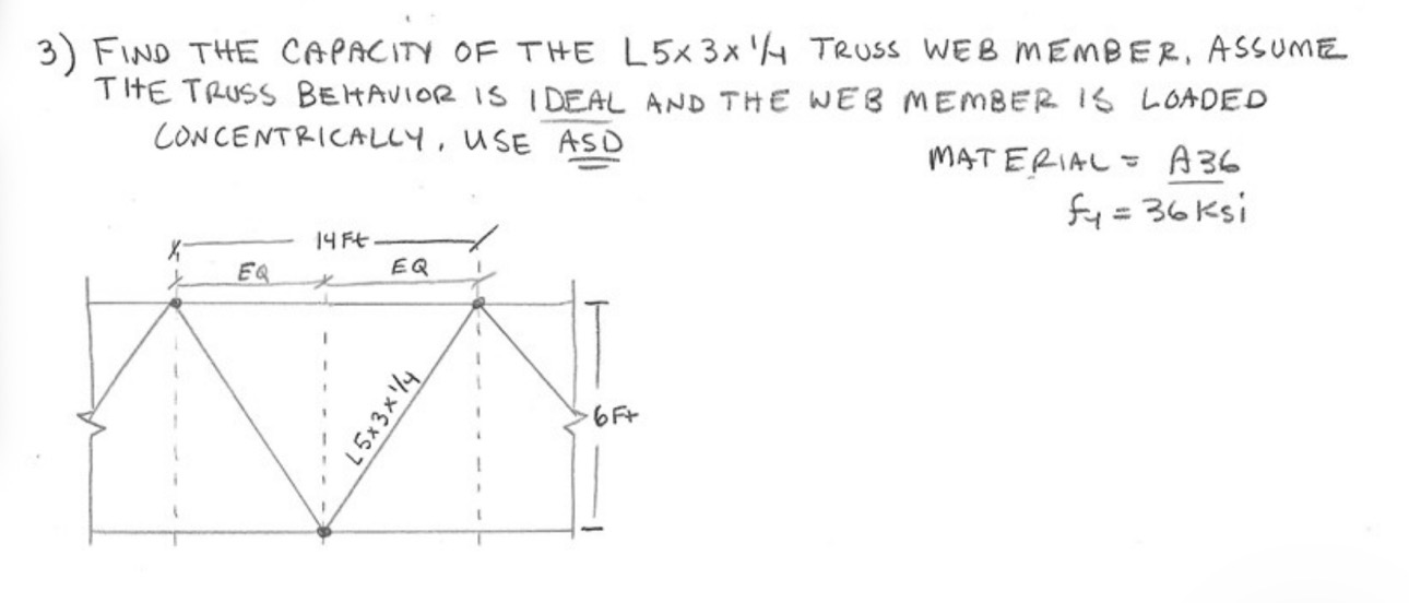 Web Member Solved FIND THE CAPACITY OF THE L 5×3×14 TRUSS WEB MEMBER, | Chegg.com