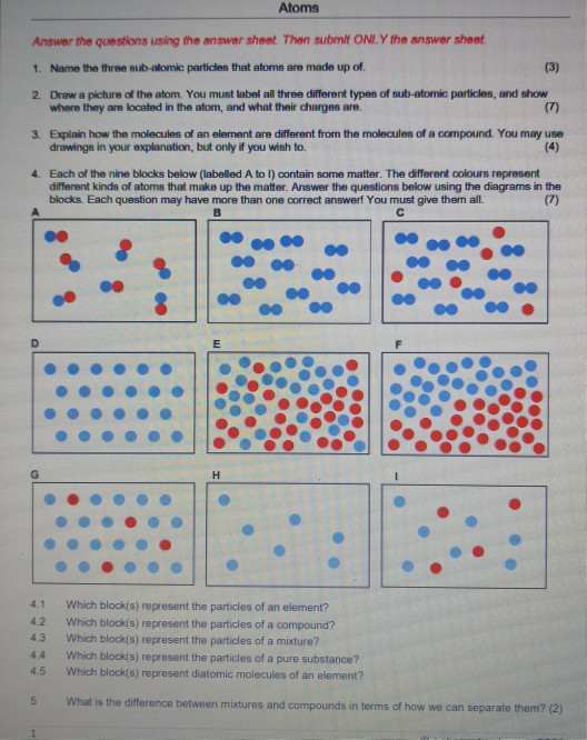 Solved Atoms Answer the questions using the answer sheet. | Chegg.com
