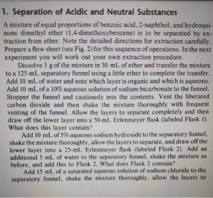 experiment 2 separation of acidic and neutral substances