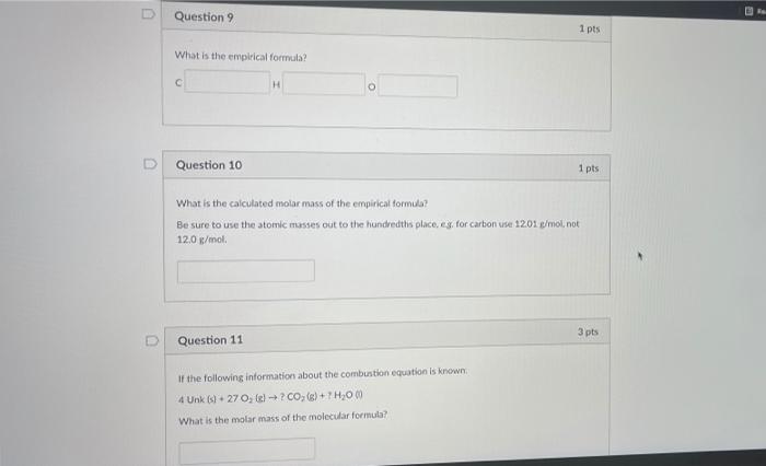 Solved D Question 9 1 pts What is the empirical formula? H | Chegg.com