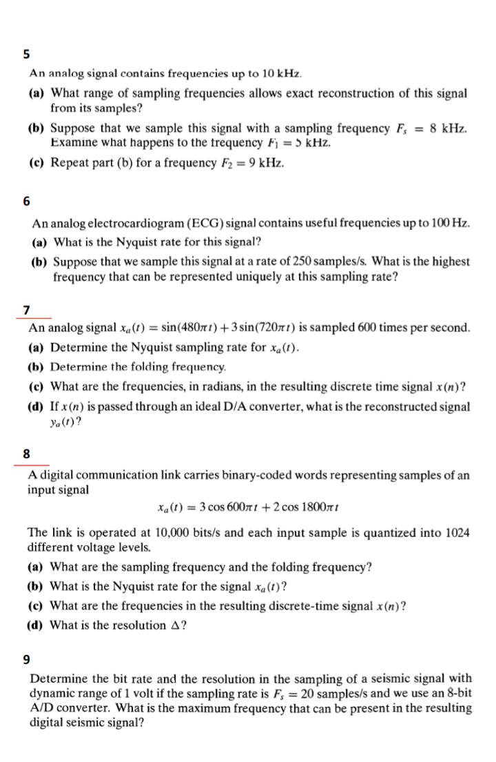 Solved 5 An analog signal contains frequencies up to 10 kHz.