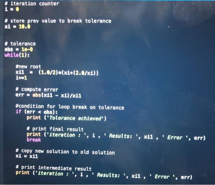 solved a. using just the stub code for next() and ... Solved # iteration counter # store prev value to break | Chegg.com