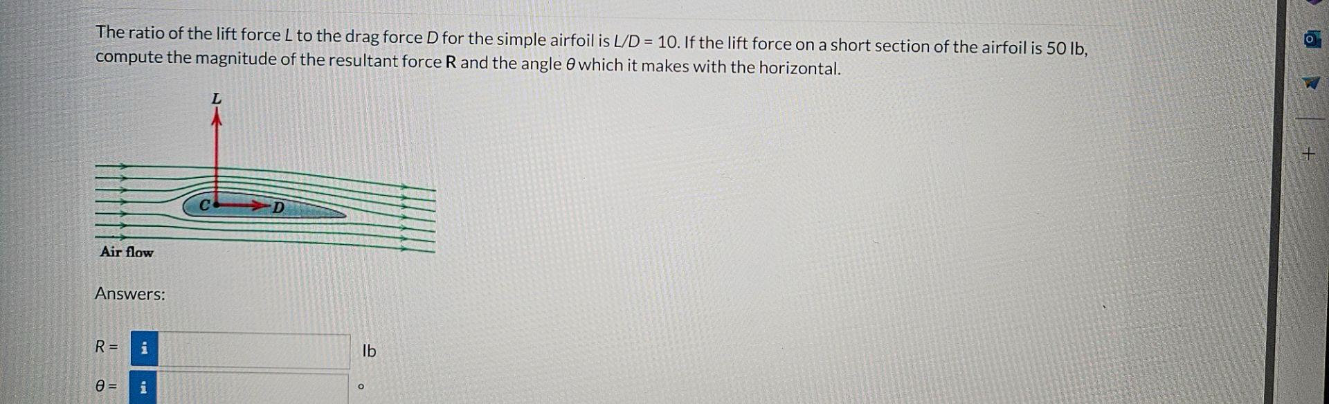 Solved The ratio of the lift force L ﻿to the drag force D | Chegg.com