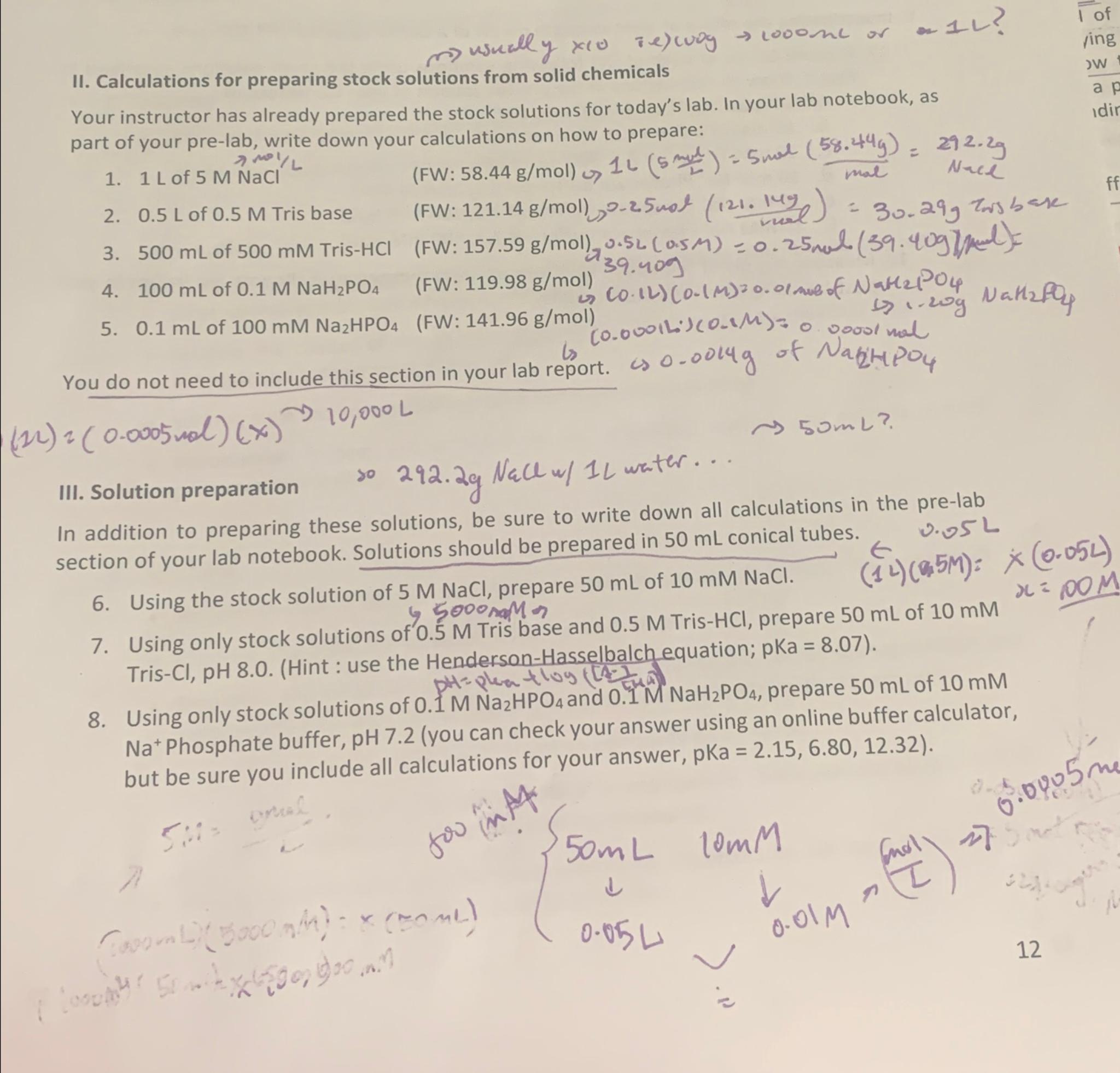 Solved One example solution from II. ﻿Calulations for | Chegg.com