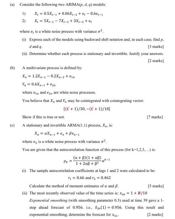 (a) Consider the following two ARIMA(p, d, q) models
