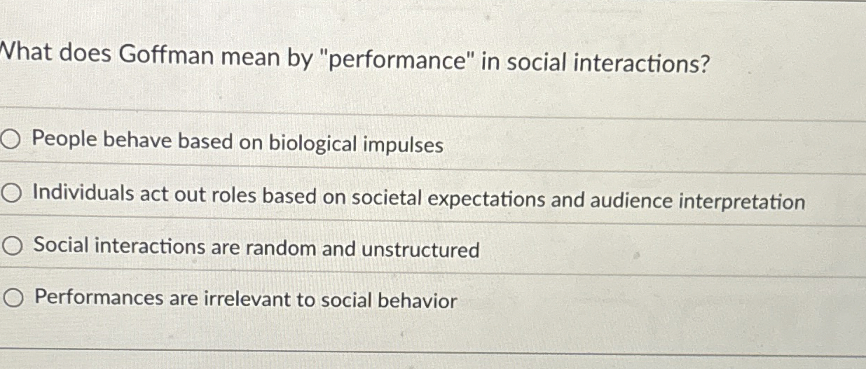 [Solved] What does Goffman mean by "performance" in